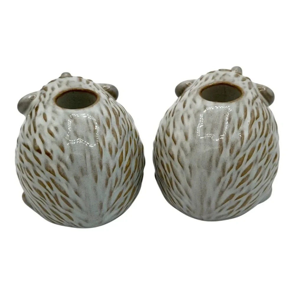 Hedgehog Taper Candle Holders Pair Ceramic Fall Home Decor New